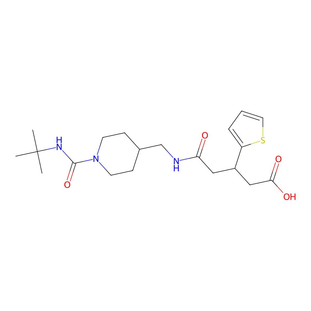 5-(((1-(Tert-butylcarbamoyl)piperidin-4-yl)methyl)amino)-5-oxo-3-(thiophen-2-yl)pentanoic acid molecular structure, CAS 1428355-22-9