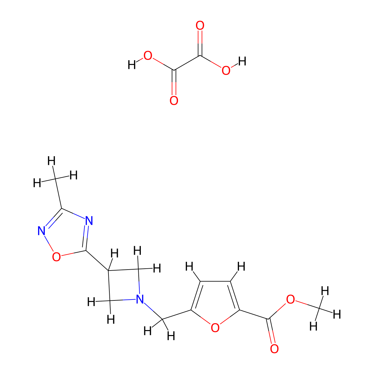 Methyl 5-((3-(3-methyl-1,2,4-oxadiazol-5-yl)azetidin-1-yl)methyl)furan-2-carboxylate oxalate molecular structure, CAS 1428355-23-0