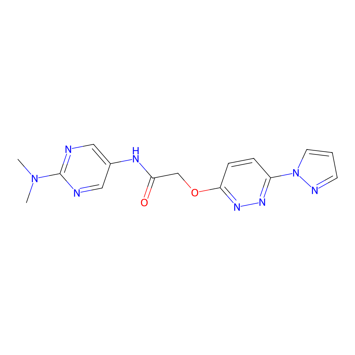 2-((6-(1H-pyrazol-1-yl)pyridazin-3-yl)oxy)-N-(2-(dimethylamino)pyrimidin-5-yl)acetamide molecular structure, CAS 1428355-25-2