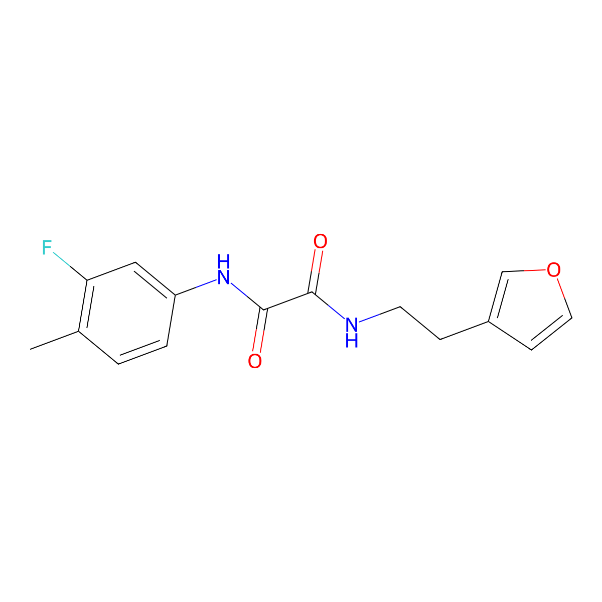 N1-(3-fluoro-4-methylphenyl)-N2-(2-(furan-3-yl)ethyl)oxalamide molecular structure, CAS 1428355-26-3