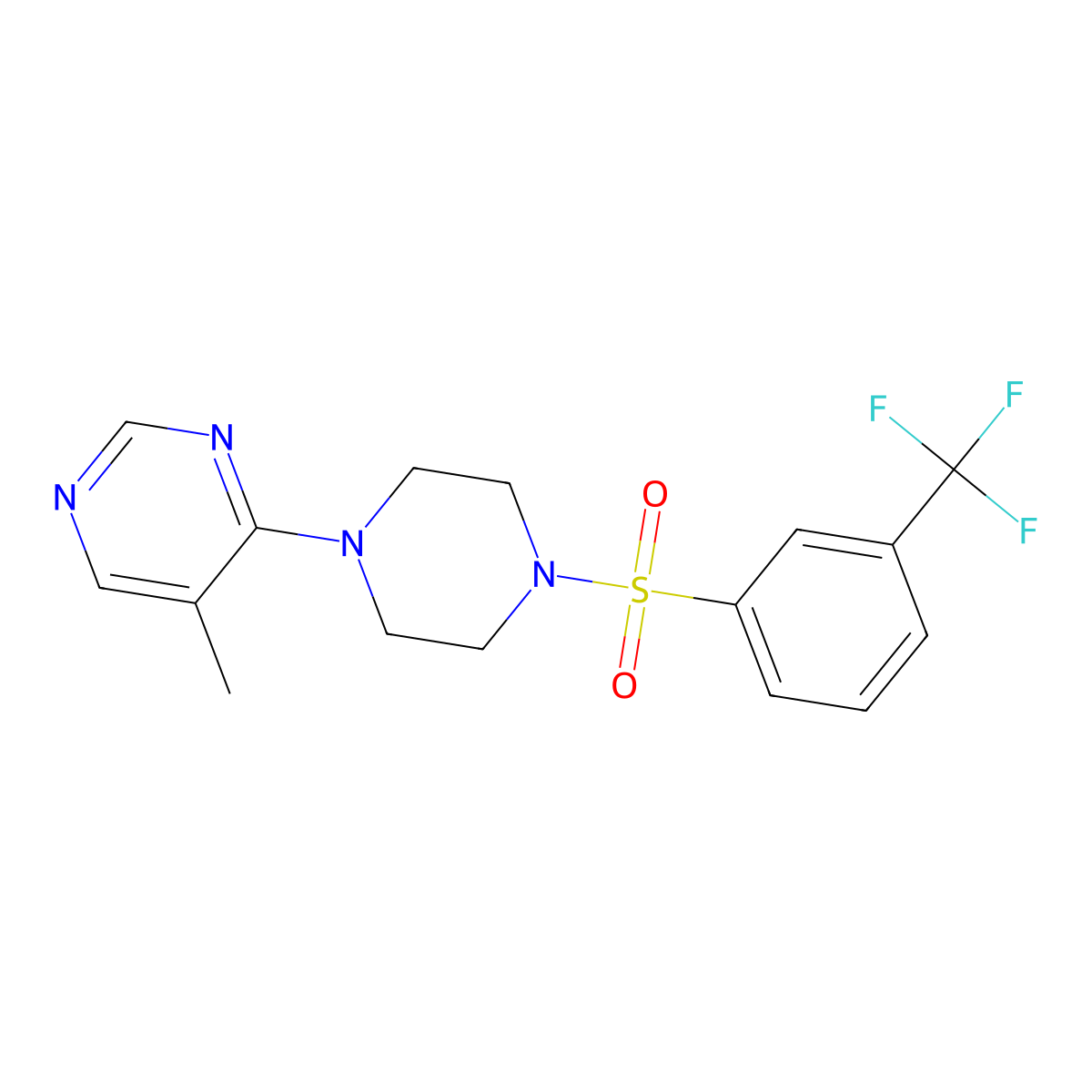 5-Methyl-4-(4-((3-(trifluoromethyl)phenyl)sulfonyl)piperazin-1-yl)pyrimidine molecular structure, CAS 1428355-27-4