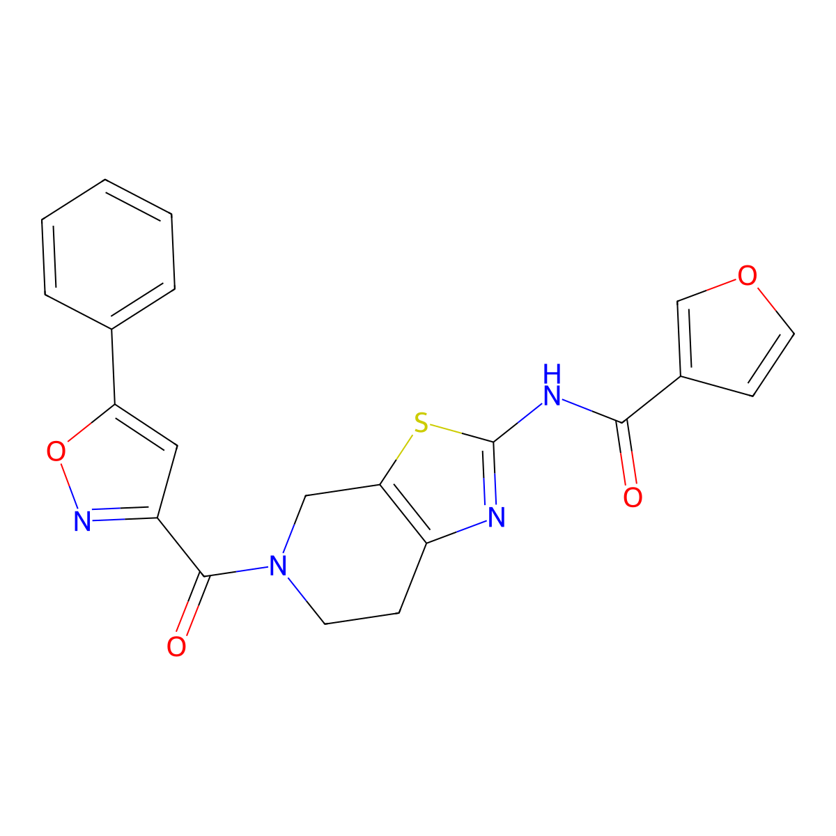 N-(5-(5-phenylisoxazole-3-carbonyl)-4,5,6,7-tetrahydrothiazolo[5,4-c]pyridin-2-yl)furan-3-carboxamide molecular structure, CAS 1428355-29-6