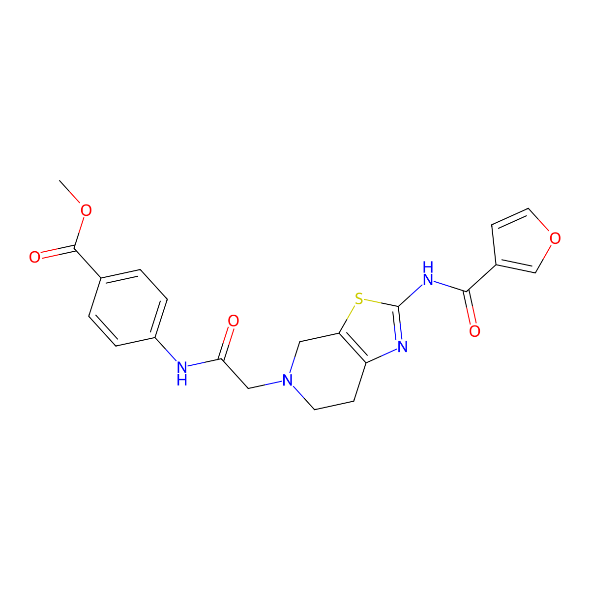 methyl 4-(2-(2-(furan-3-carboxamido)-6,7-dihydrothiazolo[5,4-c]pyridin-5(4H)-yl)acetamido)benzoate molecular structure, CAS 1428355-41-2
