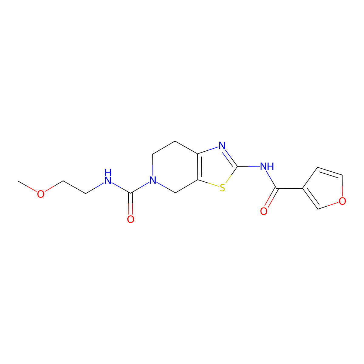 2-(furan-3-carboxamido)-N-(2-methoxyethyl)-6,7-dihydrothiazolo[5,4-c]pyridine-5(4H)-carboxamide molecular structure, CAS 1428355-42-3