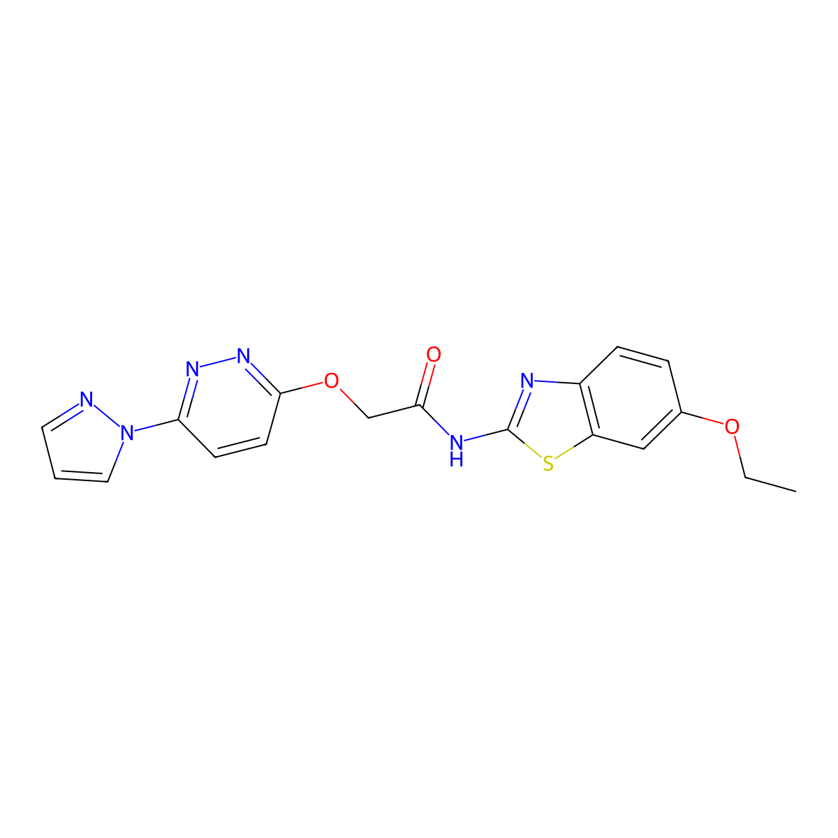 N-(6-ethoxy-1,3-benzothiazol-2-yl)-2-{[6-(1H-pyrazol-1-yl)pyridazin-3-yl]oxy}acetamide molecular structure, CAS 1428355-45-6