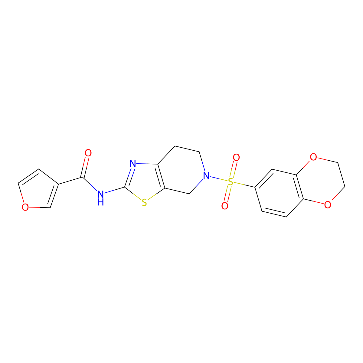 N-(5-((2,3-dihydrobenzo[b][1,4]dioxin-6-yl)sulfonyl)-4,5,6,7-tetrahydrothiazolo[5,4-c]pyridin-2-yl)furan-3-carboxamide molecular structure, CAS 1428355-47-8