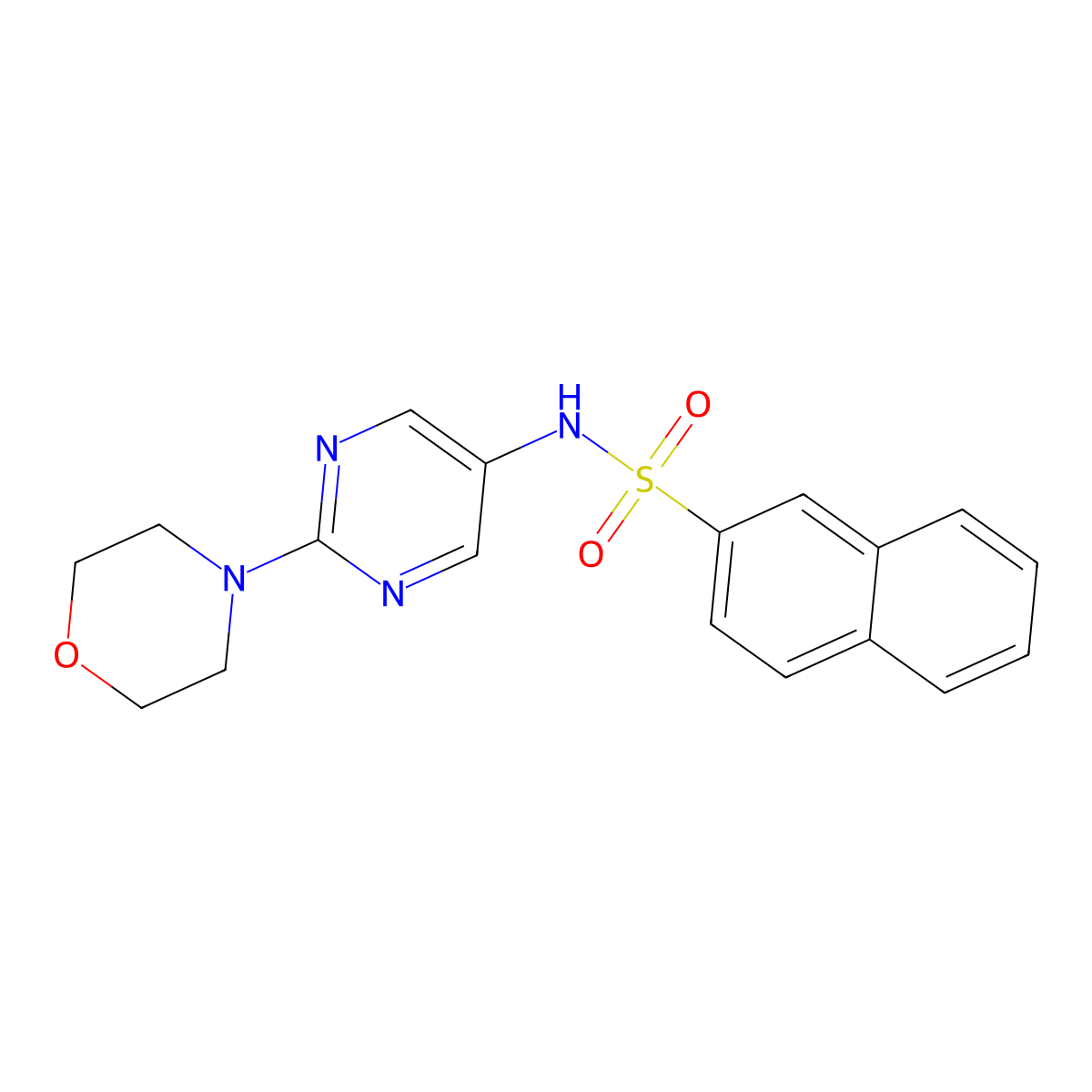 N-(2-morpholinopyrimidin-5-yl)naphthalene-2-sulfonamide molecular structure, CAS 1428355-49-0