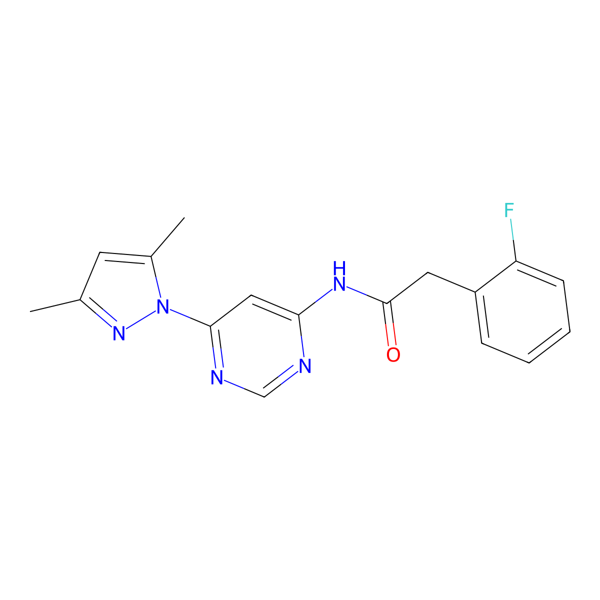 N-(6-(3,5-dimethyl-1H-pyrazol-1-yl)pyrimidin-4-yl)-2-(2-fluorophenyl)acetamide molecular structure, CAS 1428355-52-5