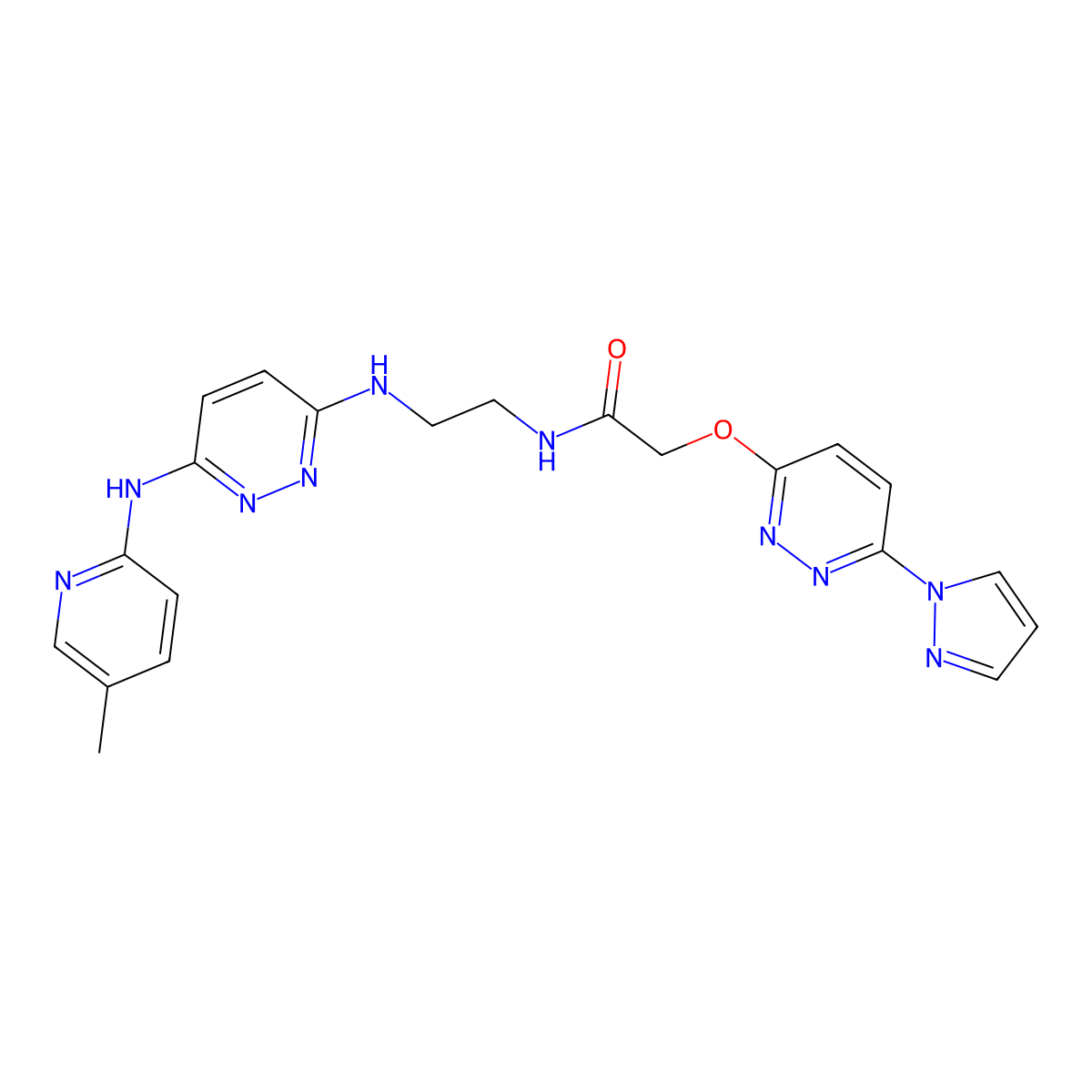 2-((6-(1H-pyrazol-1-yl)pyridazin-3-yl)oxy)-N-(2-((6-((5-methylpyridin-2-yl)amino)pyridazin-3-yl)amino)ethyl)acetamide molecular structure, CAS 1428355-56-9