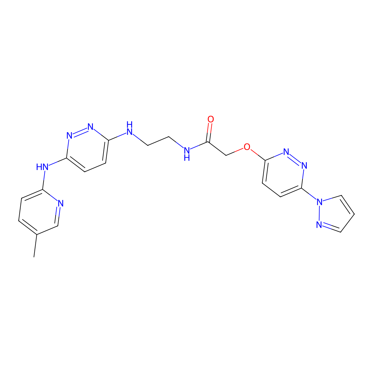 2-((6-(1H-pyrazol-1-yl)pyridazin-3-yl)oxy)-N-(2-((6-((5-methylpyridin-2-yl)amino)pyridazin-3-yl)amino)ethyl)acetamide molecular structure, CAS 1428355-56-9