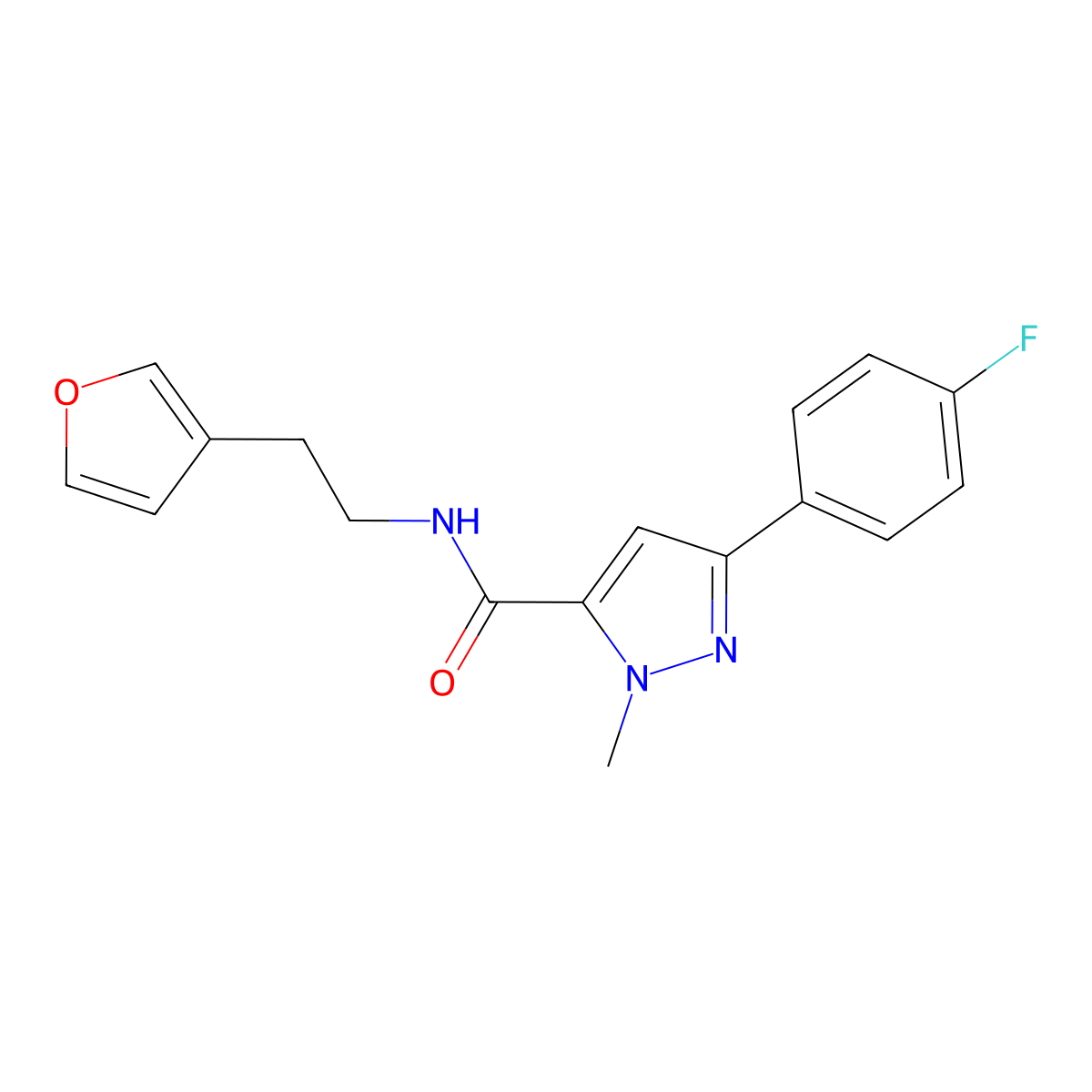 3-(4-fluorophenyl)-N-(2-(furan-3-yl)ethyl)-1-methyl-1H-pyrazole-5-carboxamide molecular structure, CAS 1428355-57-0