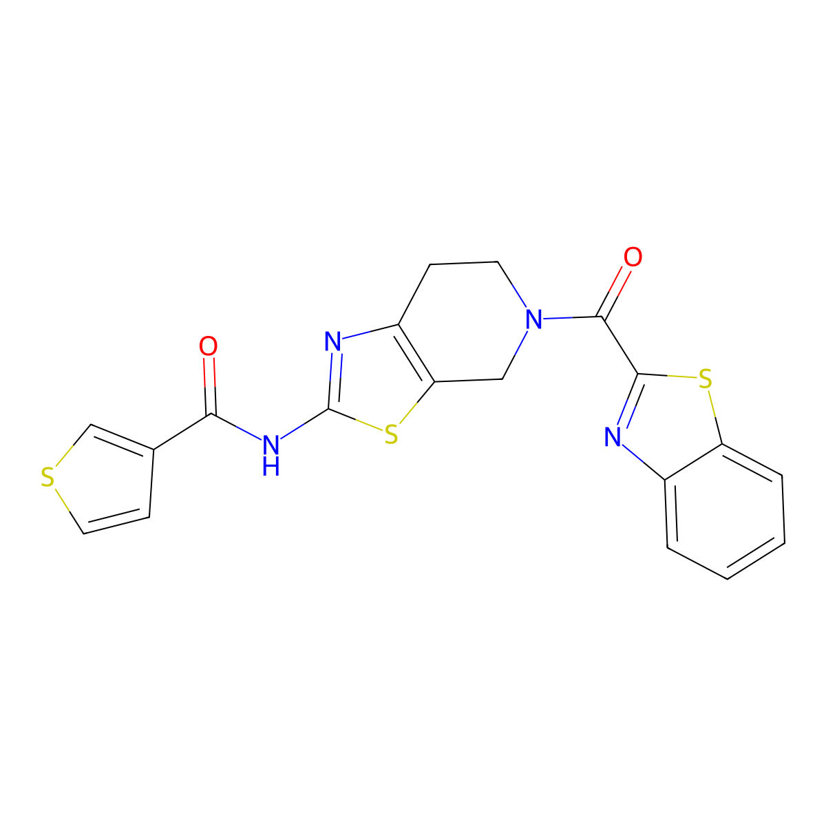 N-(5-(benzo[d]thiazole-2-carbonyl)-4,5,6,7-tetrahydrothiazolo[5,4-c]pyridin-2-yl)thiophene-3-carboxamide molecular structure, CAS 1428355-59-2