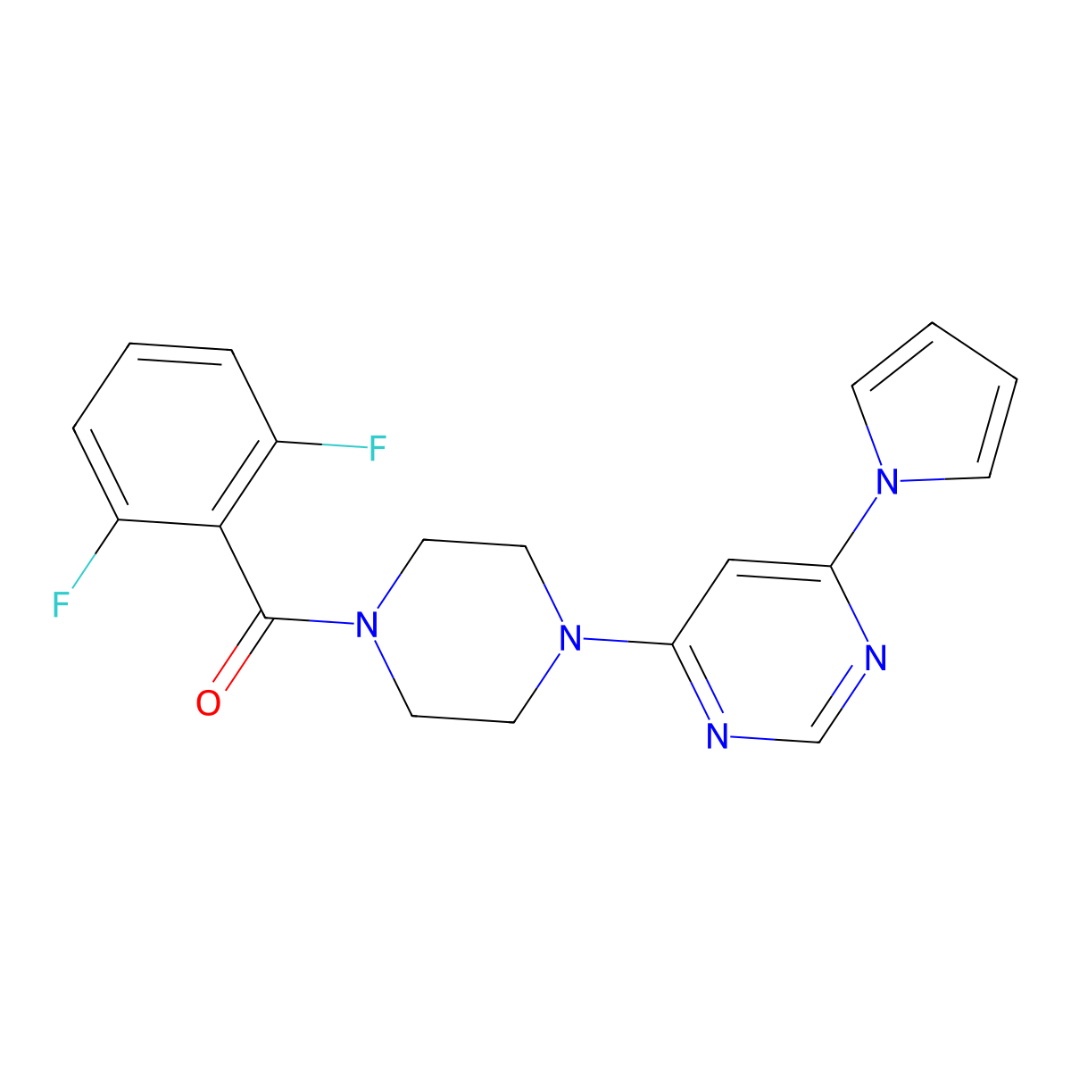 (4-(6-(1H-pyrrol-1-yl)pyrimidin-4-yl)piperazin-1-yl)(2,6-difluorophenyl)methanone molecular structure, CAS 1428355-65-0