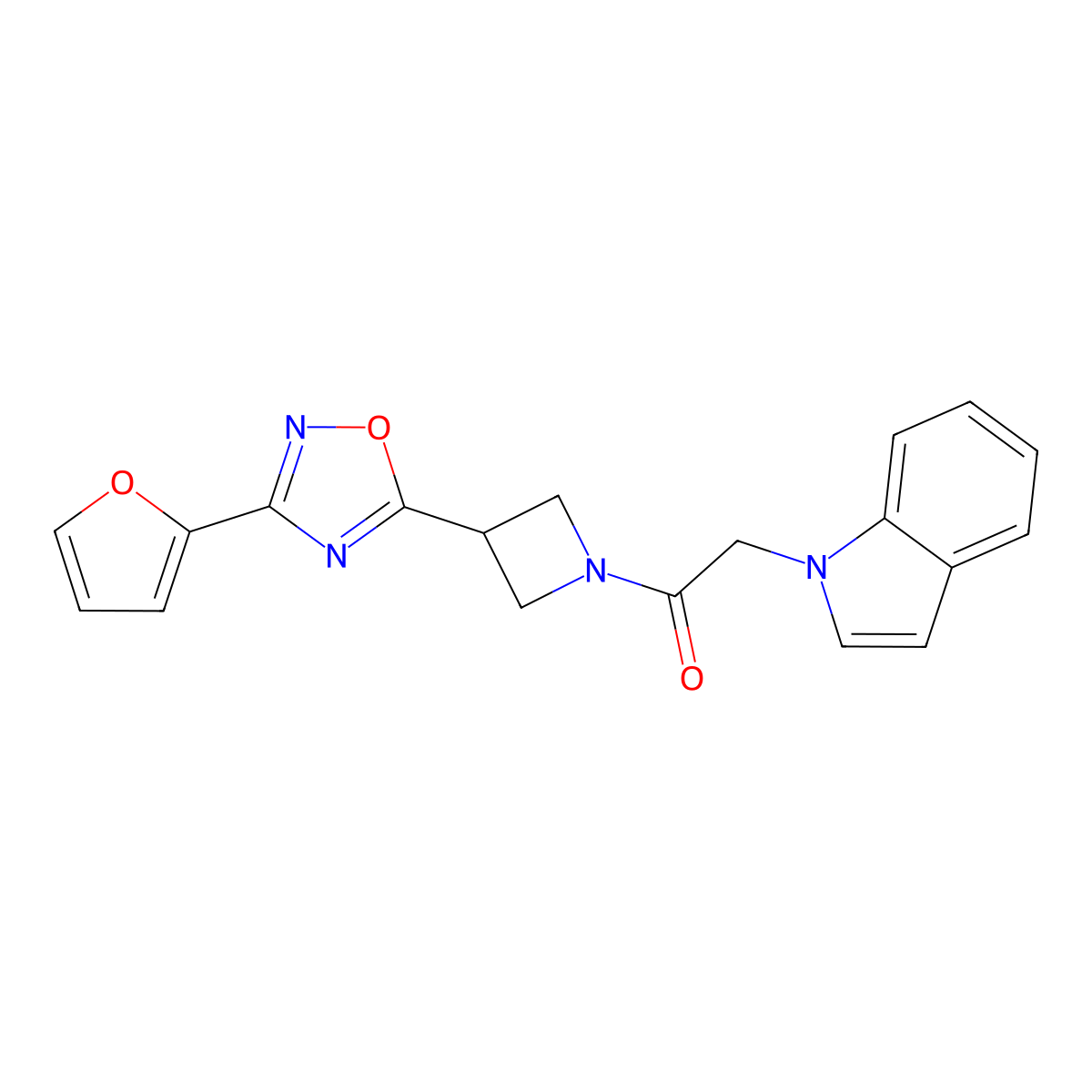 1-(3-(3-(furan-2-yl)-1,2,4-oxadiazol-5-yl)azetidin-1-yl)-2-(1H-indol-1-yl)ethanone molecular structure, CAS 1428355-66-1