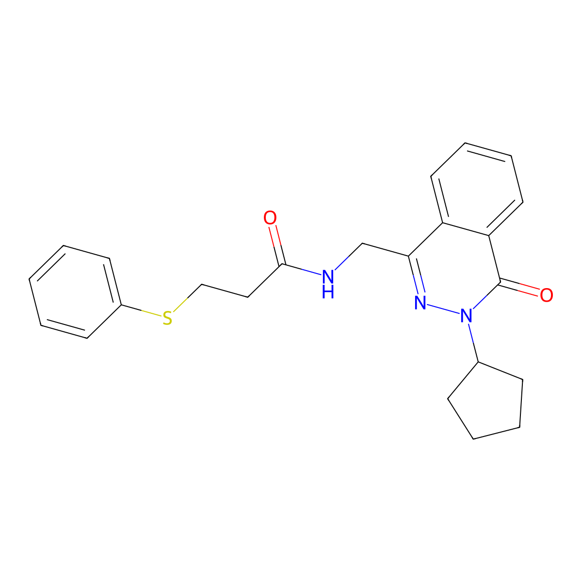 N-((3-cyclopentyl-4-oxo-3,4-dihydrophthalazin-1-yl)methyl)-3-(phenylthio)propanamide molecular structure, CAS 1428355-69-4