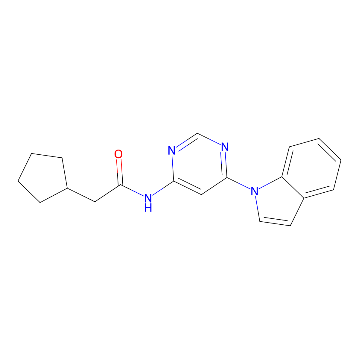 N-(6-(1H-indol-1-yl)pyrimidin-4-yl)-2-cyclopentylacetamide molecular structure, CAS 1428355-71-8