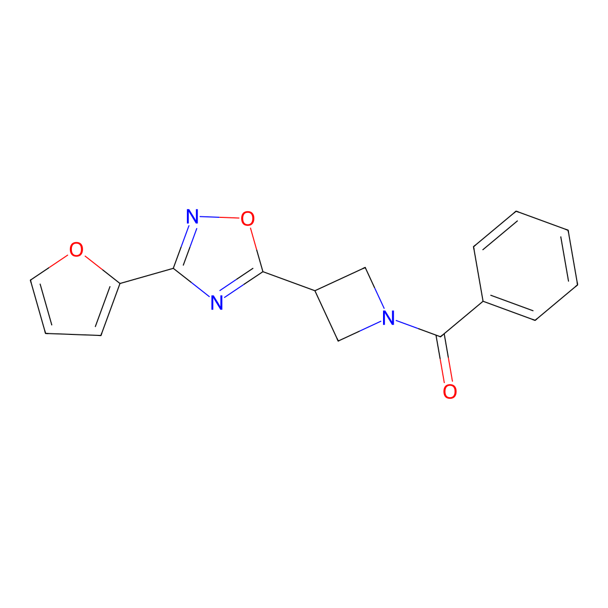 (3-(3-(Furan-2-yl)-1,2,4-oxadiazol-5-yl)azetidin-1-yl)(phenyl)methanone molecular structure, CAS 1428355-76-3