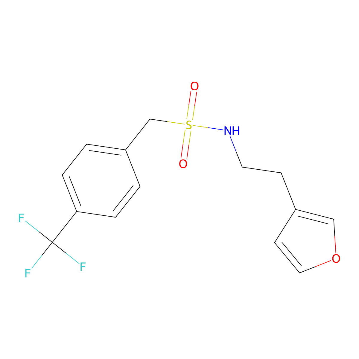 N-(2-(furan-3-yl)ethyl)-1-(4-(trifluoromethyl)phenyl)methanesulfonamide molecular structure, CAS 1428355-77-4