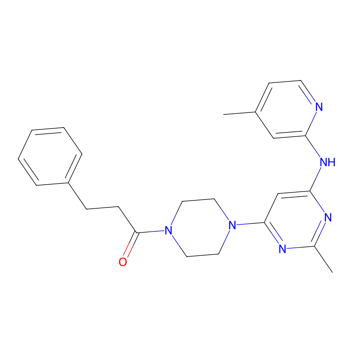 1-(4-(2-Methyl-6-((4-methylpyridin-2-yl)amino)pyrimidin-4-yl)piperazin-1-yl)-3-phenylpropan-1-one molecular structure, CAS 1428355-84-3