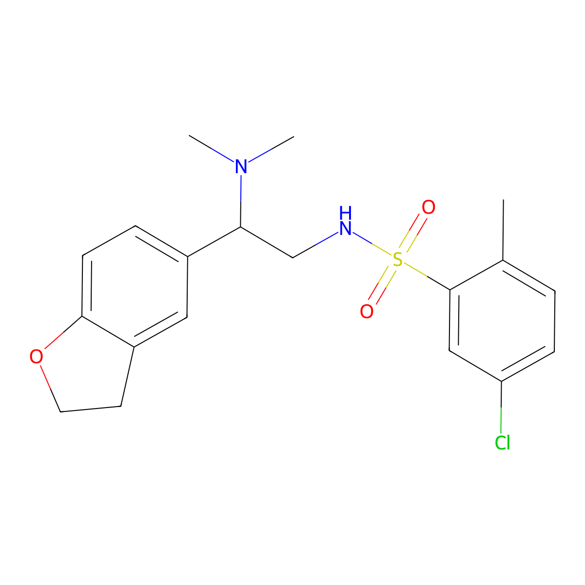 5-chloro-N-(2-(2,3-dihydrobenzofuran-5-yl)-2-(dimethylamino)ethyl)-2-methylbenzenesulfonamide molecular structure, CAS 1428355-91-2