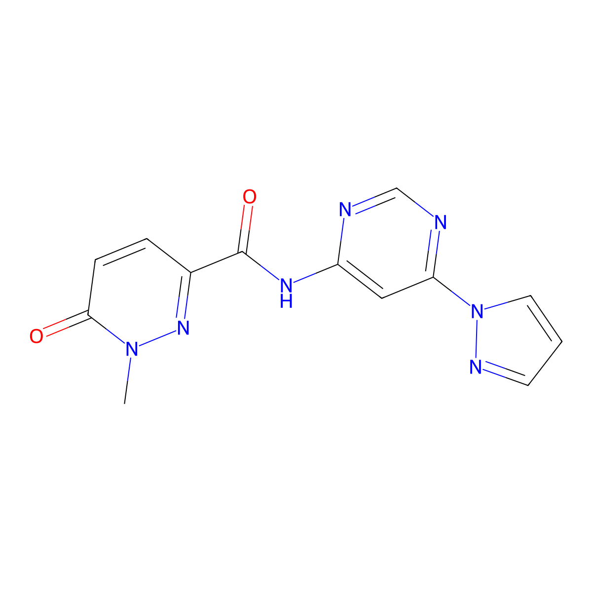 N-(6-(1H-pyrazol-1-yl)pyrimidin-4-yl)-1-methyl-6-oxo-1,6-dihydropyridazine-3-carboxamide molecular structure, CAS 1428355-94-5