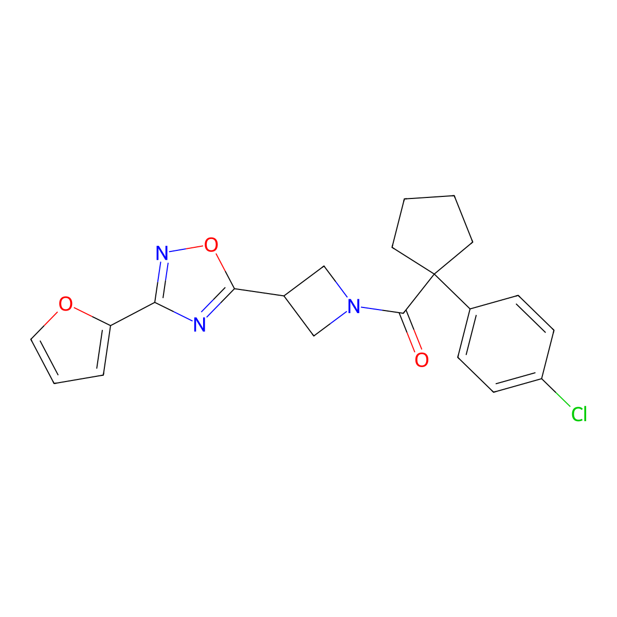 (1-(4-Chlorophenyl)cyclopentyl)(3-(3-(furan-2-yl)-1,2,4-oxadiazol-5-yl)azetidin-1-yl)methanone molecular structure, CAS 1428355-99-0