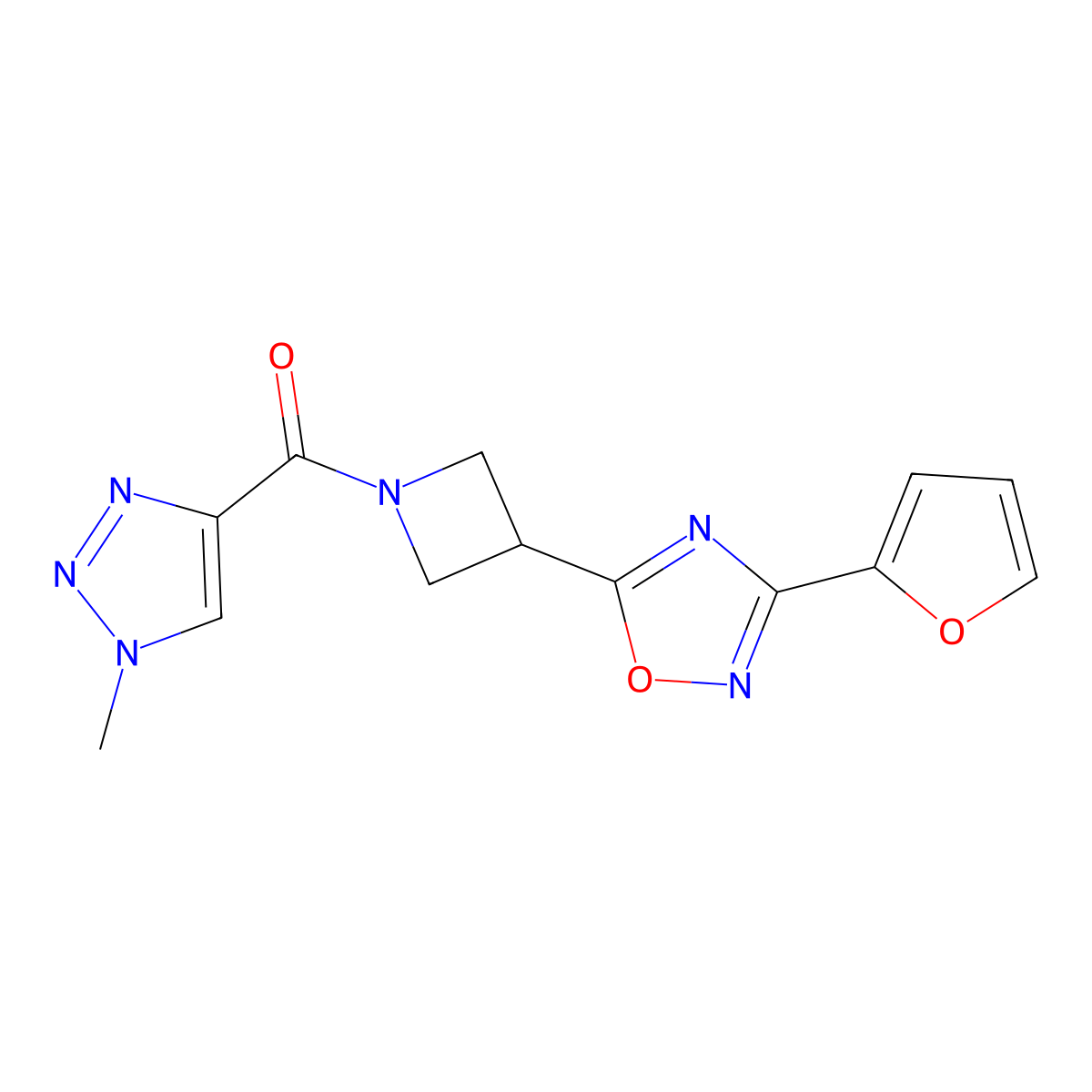 3-(furan-2-yl)-5-[1-(1-methyl-1H-1,2,3-triazole-4-carbonyl)azetidin-3-yl]-1,2,4-oxadiazole molecular structure, CAS 1428356-16-4
