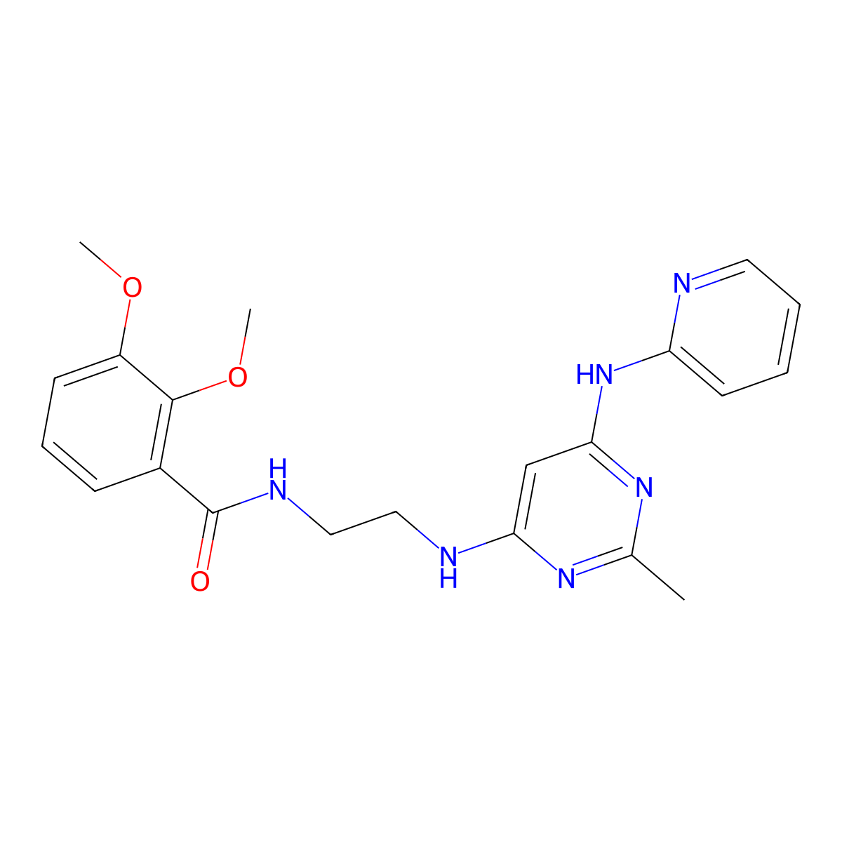2,3-dimethoxy-N-(2-((2-methyl-6-(pyridin-2-ylamino)pyrimidin-4-yl)amino)ethyl)benzamide molecular structure, CAS 1428356-20-0