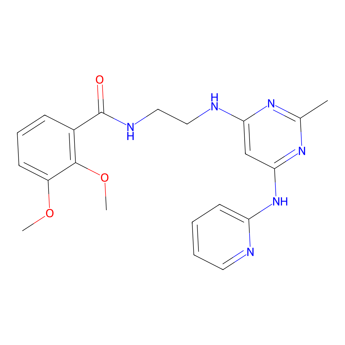 2,3-dimethoxy-N-(2-((2-methyl-6-(pyridin-2-ylamino)pyrimidin-4-yl)amino)ethyl)benzamide molecular structure, CAS 1428356-20-0