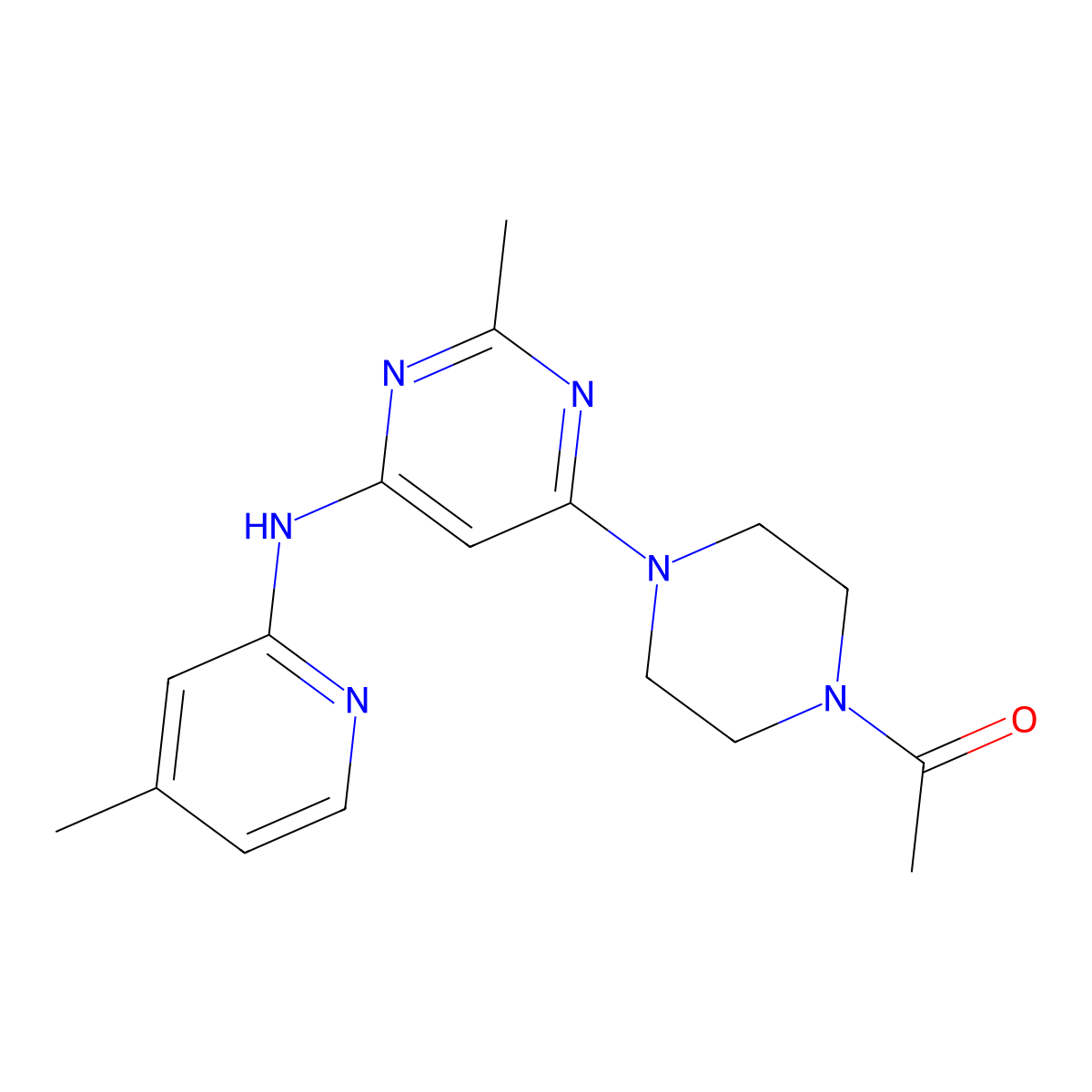1-(4-(2-Methyl-6-((4-methylpyridin-2-yl)amino)pyrimidin-4-yl)piperazin-1-yl)ethanone molecular structure, CAS 1428356-31-3