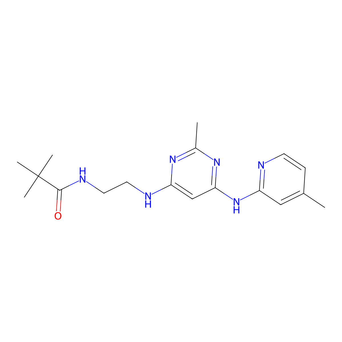 N-(2-((2-methyl-6-((4-methylpyridin-2-yl)amino)pyrimidin-4-yl)amino)ethyl)pivalamide molecular structure, CAS 1428356-42-6