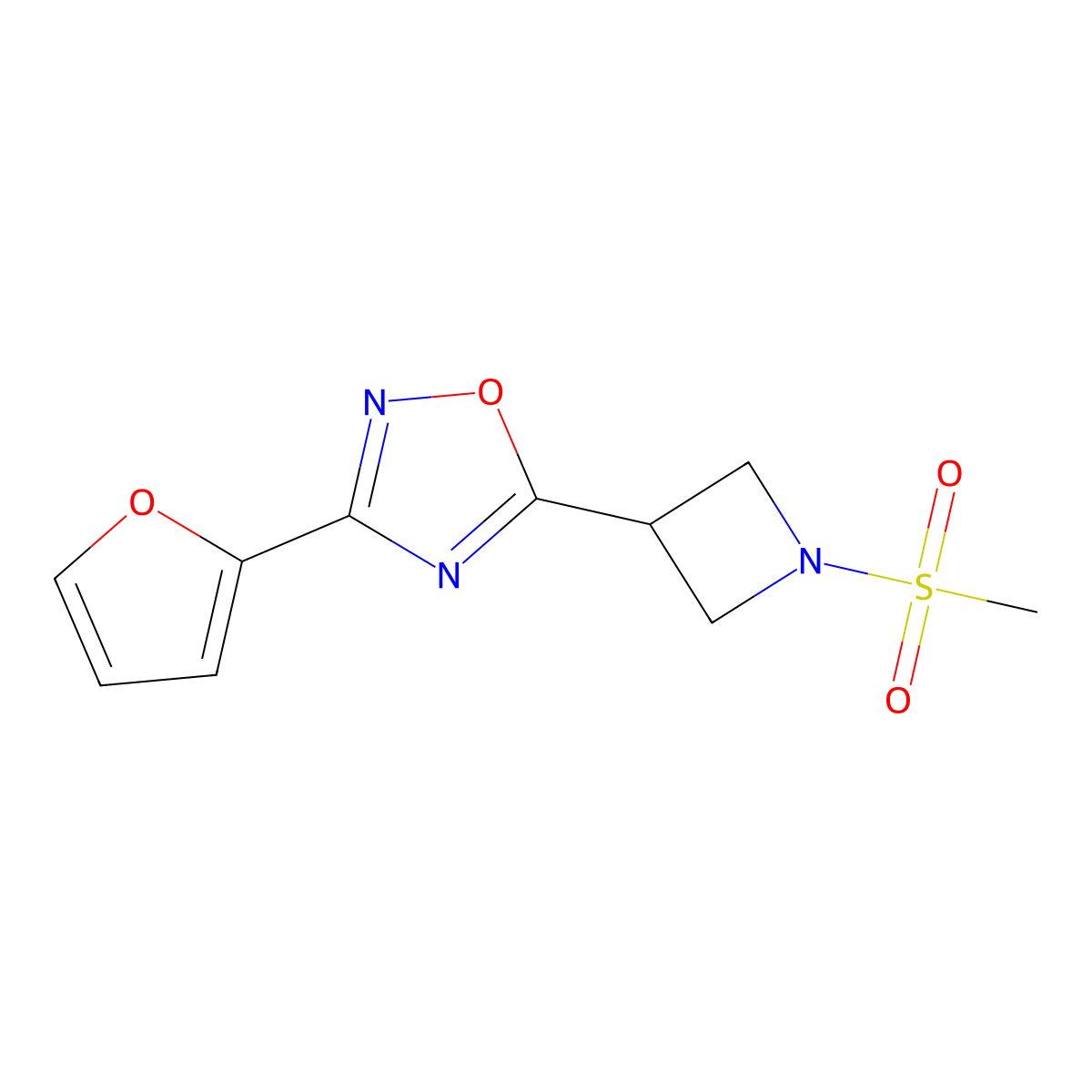 3-(Furan-2-yl)-5-(1-(methylsulfonyl)azetidin-3-yl)-1,2,4-oxadiazole molecular structure, CAS 1428356-51-7