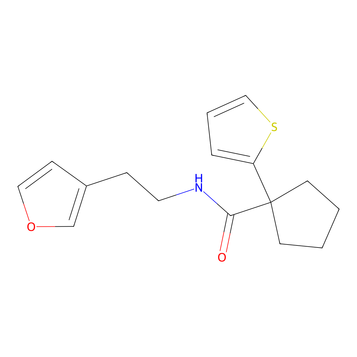 N-(2-(furan-3-yl)ethyl)-1-(thiophen-2-yl)cyclopentanecarboxamide molecular structure, CAS 1428356-52-8