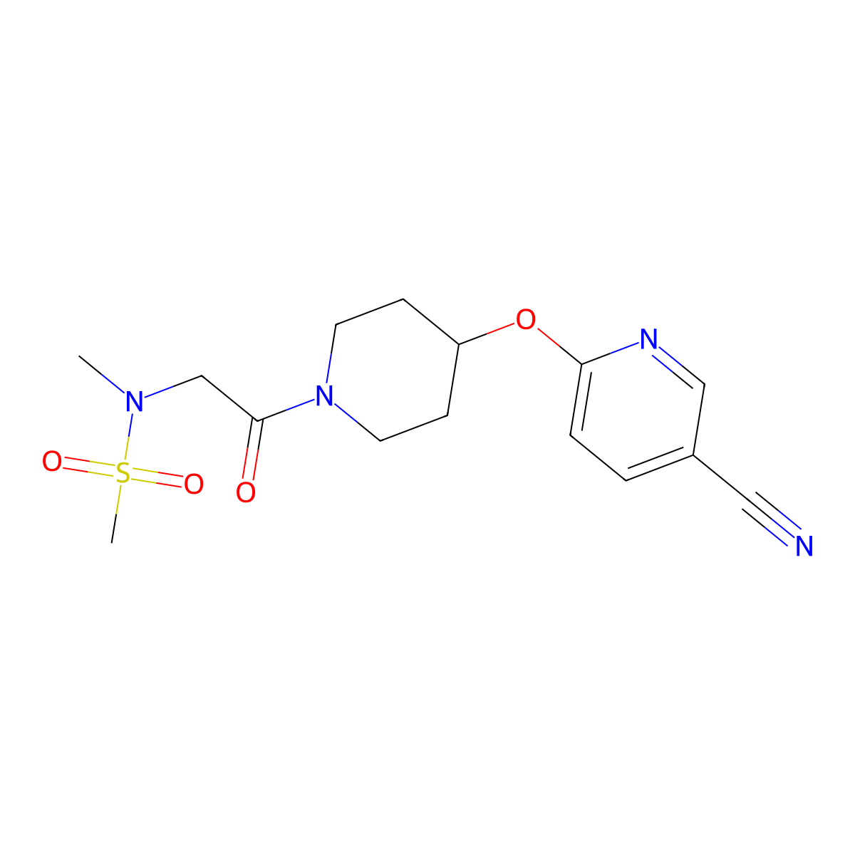 N-(2-(4-((5-cyanopyridin-2-yl)oxy)piperidin-1-yl)-2-oxoethyl)-N-methylmethanesulfonamide molecular structure, CAS 1428356-54-0