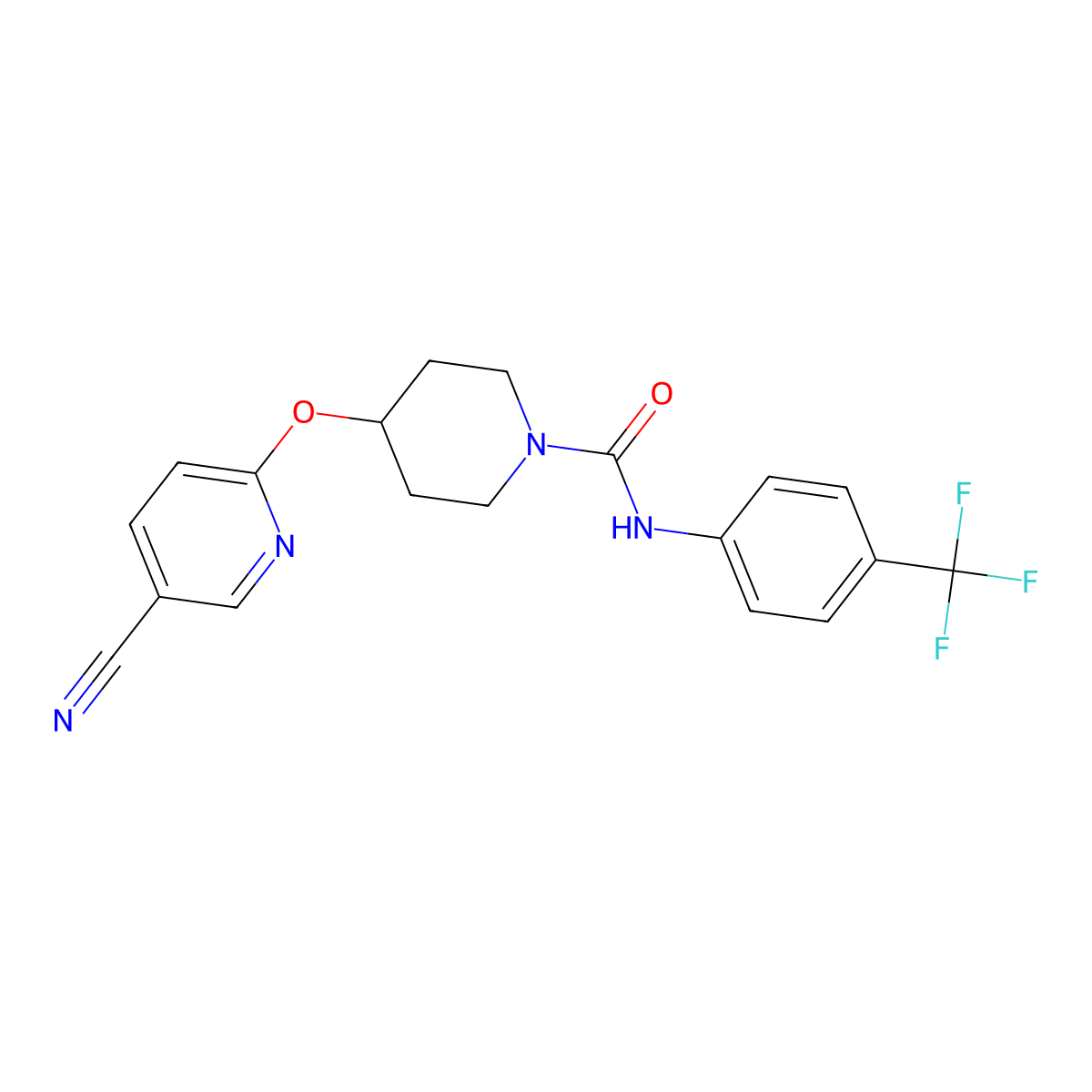 4-((5-cyanopyridin-2-yl)oxy)-N-(4-(trifluoromethyl)phenyl)piperidine-1-carboxamide molecular structure, CAS 1428356-63-1