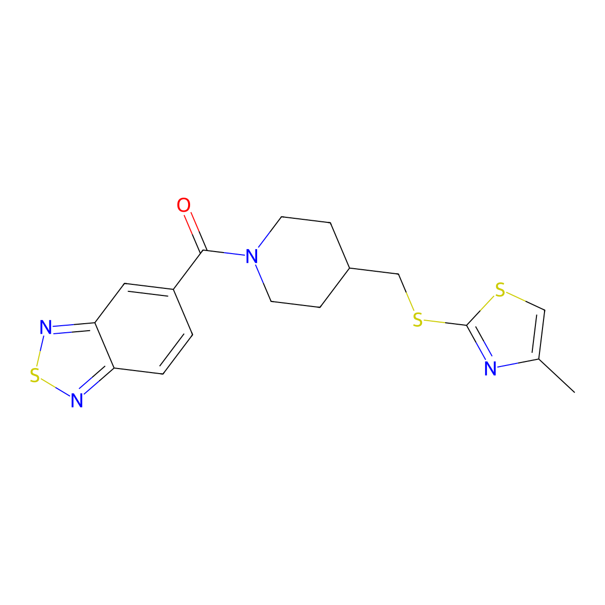 Benzo[c][1,2,5]thiadiazol-5-yl(4-(((4-methylthiazol-2-yl)thio)methyl)piperidin-1-yl)methanone molecular structure, CAS 1428356-65-3