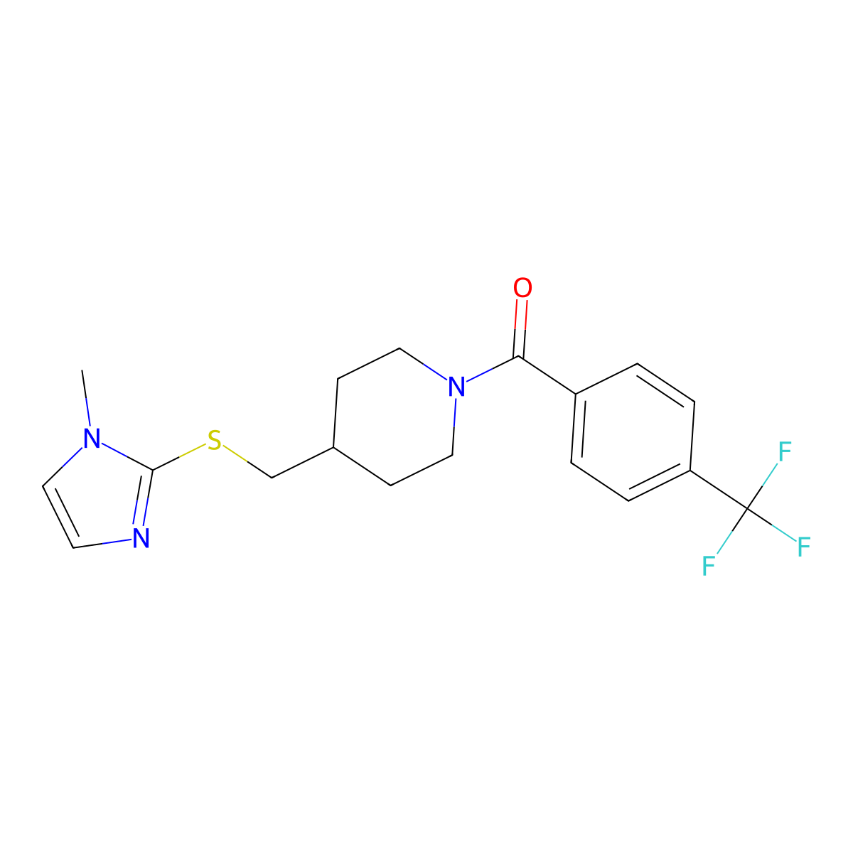 (4-(((1-methyl-1H-imidazol-2-yl)thio)methyl)piperidin-1-yl)(4-(trifluoromethyl)phenyl)methanone molecular structure, CAS 1428356-85-7