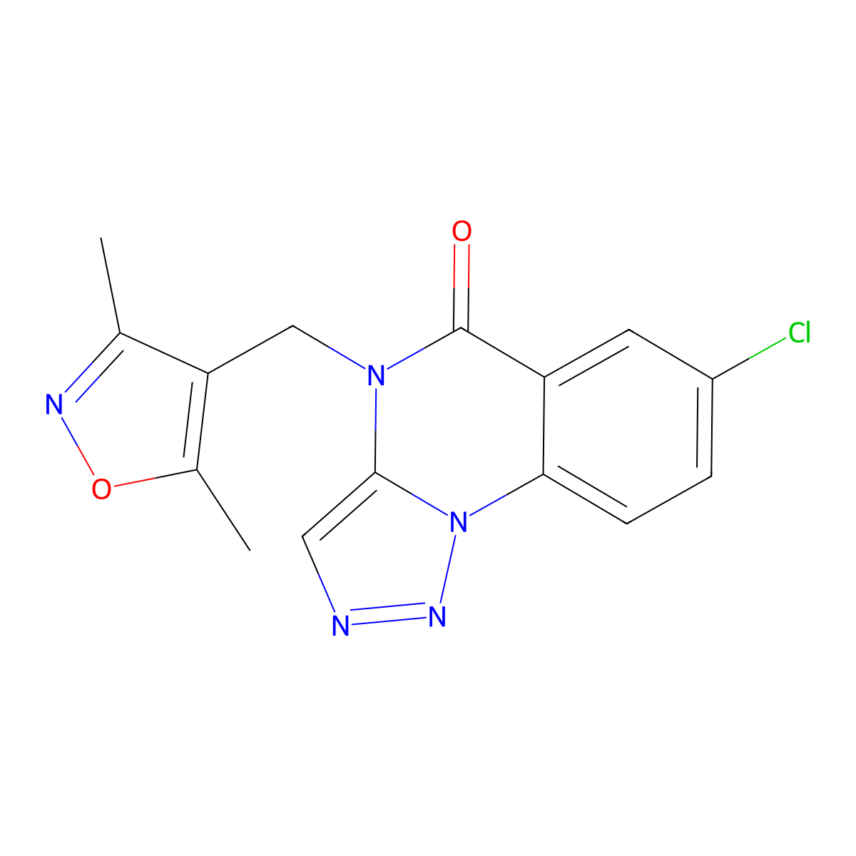 7-chloro-4-((3,5-dimethylisoxazol-4-yl)methyl)-[1,2,3]triazolo[1,5-a]quinazolin-5(4H)-one molecular structure, CAS 1428356-87-9