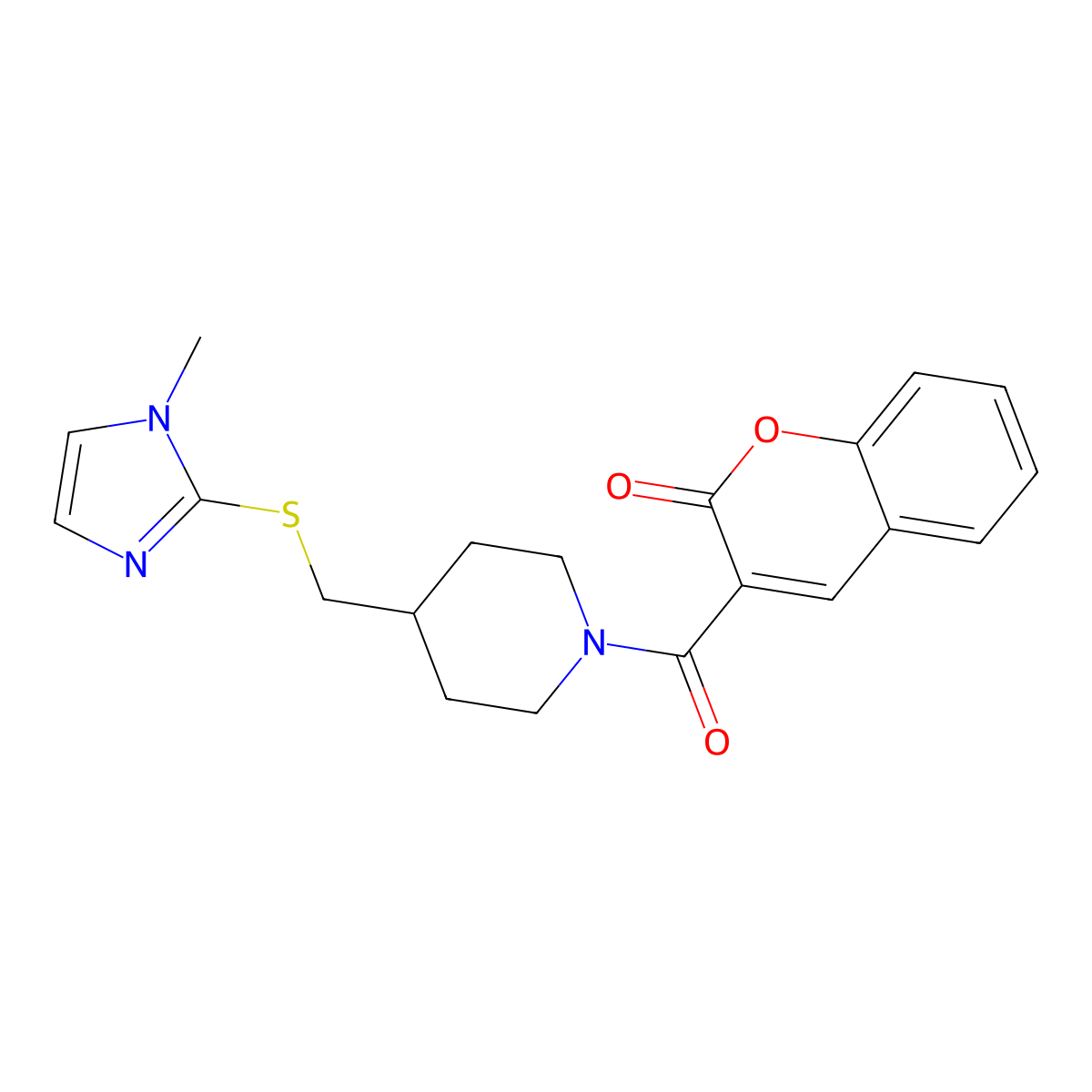 3-(4-(((1-methyl-1H-imidazol-2-yl)thio)methyl)piperidine-1-carbonyl)-2H-chromen-2-one molecular structure, CAS 1428356-94-8