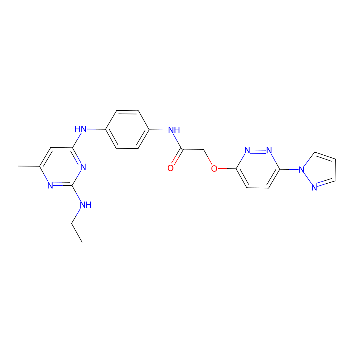 2-((6-(1H-pyrazol-1-yl)pyridazin-3-yl)oxy)-N-(4-((2-(ethylamino)-6-methylpyrimidin-4-yl)amino)phenyl)acetamide molecular structure, CAS 1428356-95-9