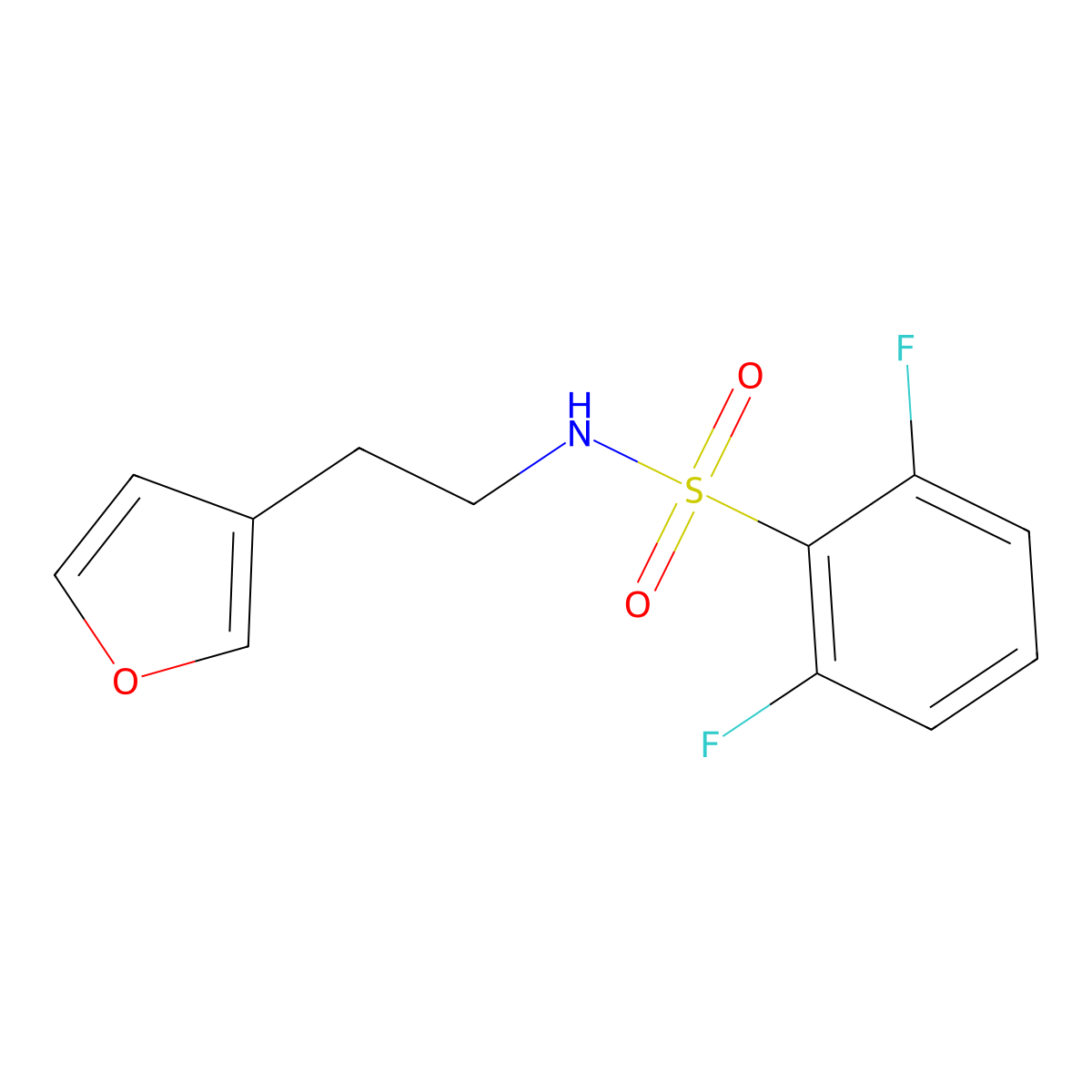 2,6-difluoro-N-(2-(furan-3-yl)ethyl)benzenesulfonamide molecular structure, CAS 1428356-96-0