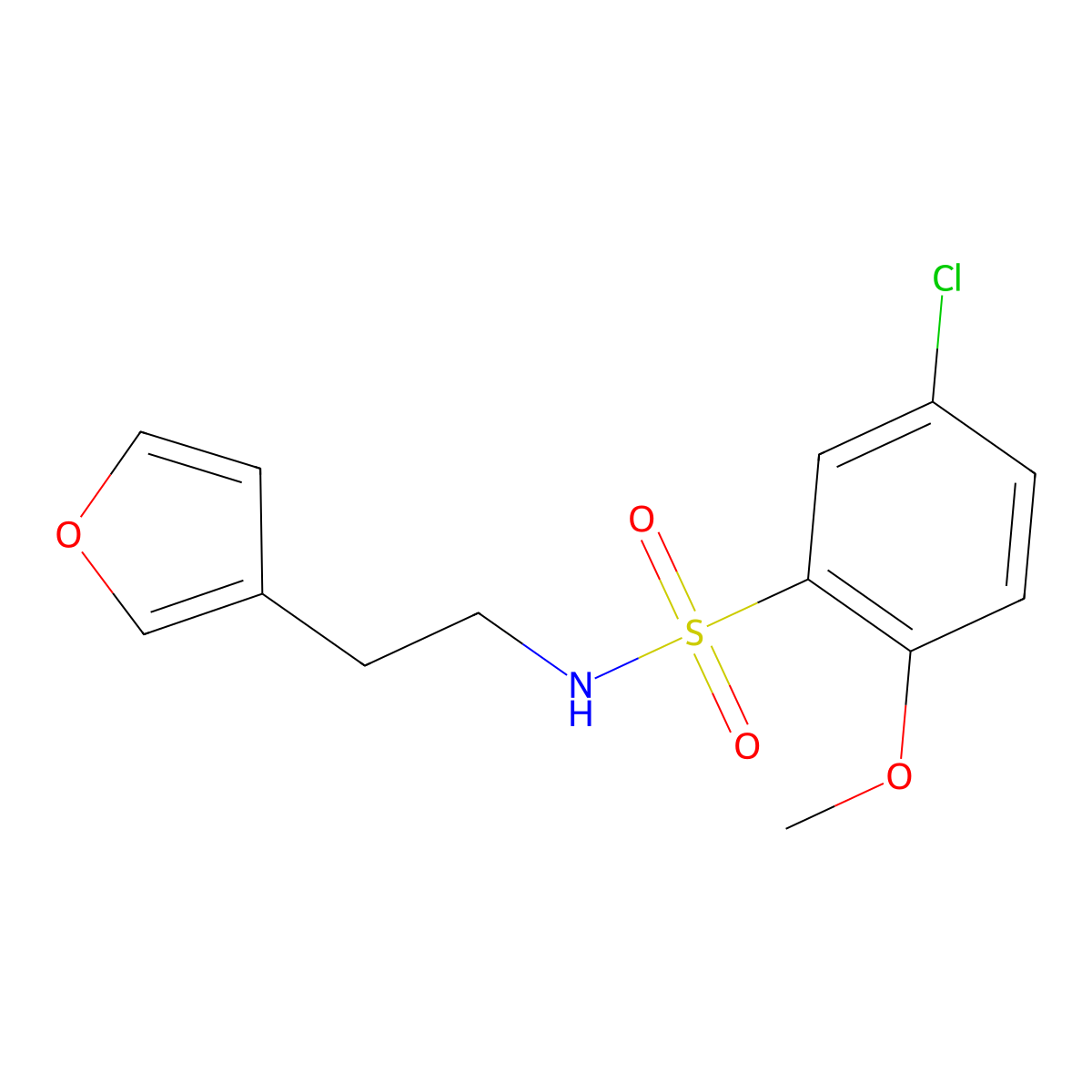 5-chloro-N-(2-(furan-3-yl)ethyl)-2-methoxybenzenesulfonamide molecular structure, CAS 1428357-02-1