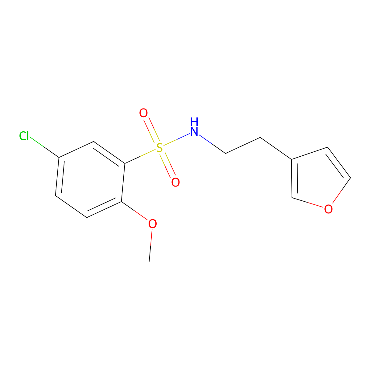 5-chloro-N-(2-(furan-3-yl)ethyl)-2-methoxybenzenesulfonamide molecular structure, CAS 1428357-02-1