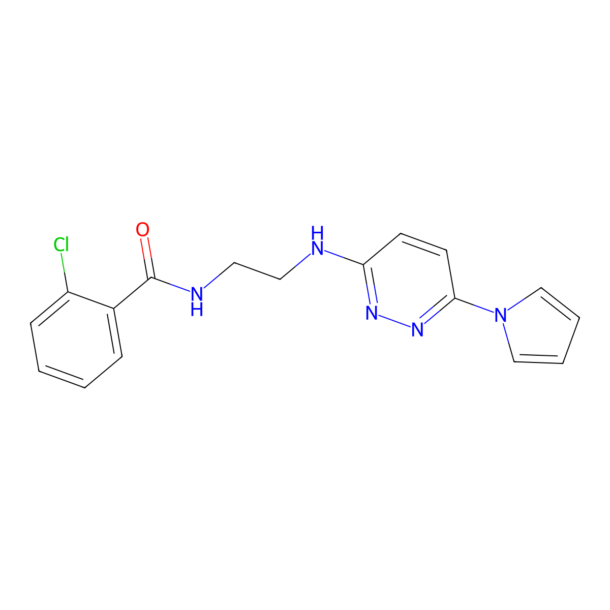 N-(2-((6-(1H-pyrrol-1-yl)pyridazin-3-yl)amino)ethyl)-2-chlorobenzamide molecular structure, CAS 1428357-03-2