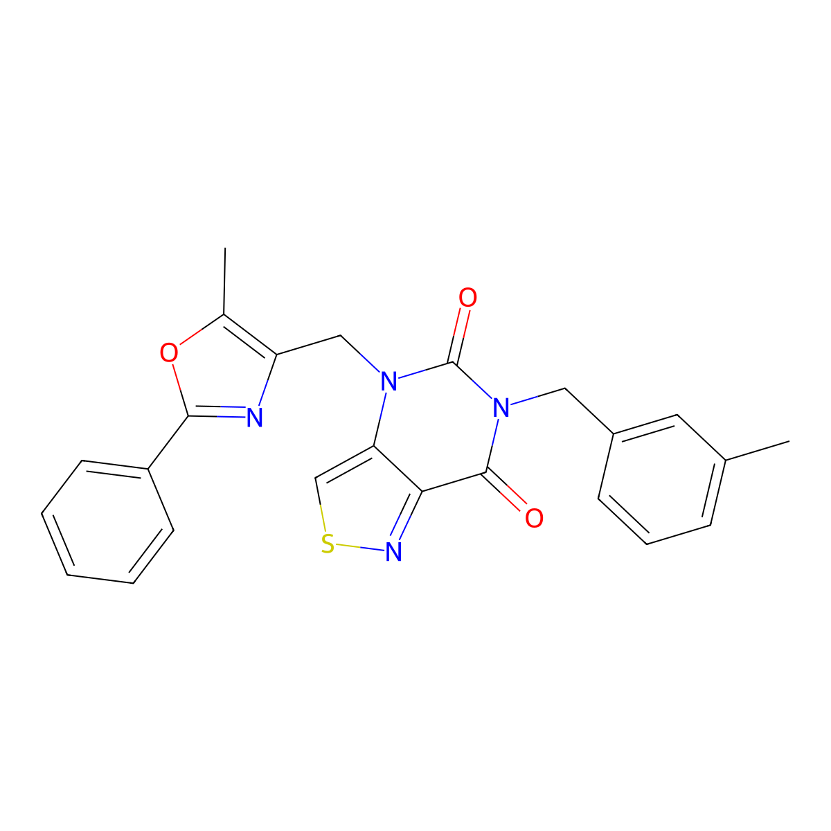4-((5-methyl-2-phenyloxazol-4-yl)methyl)-6-(3-methylbenzyl)isothiazolo[4,3-d]pyrimidine-5,7(4H,6H)-dione molecular structure, CAS 1428357-05-4