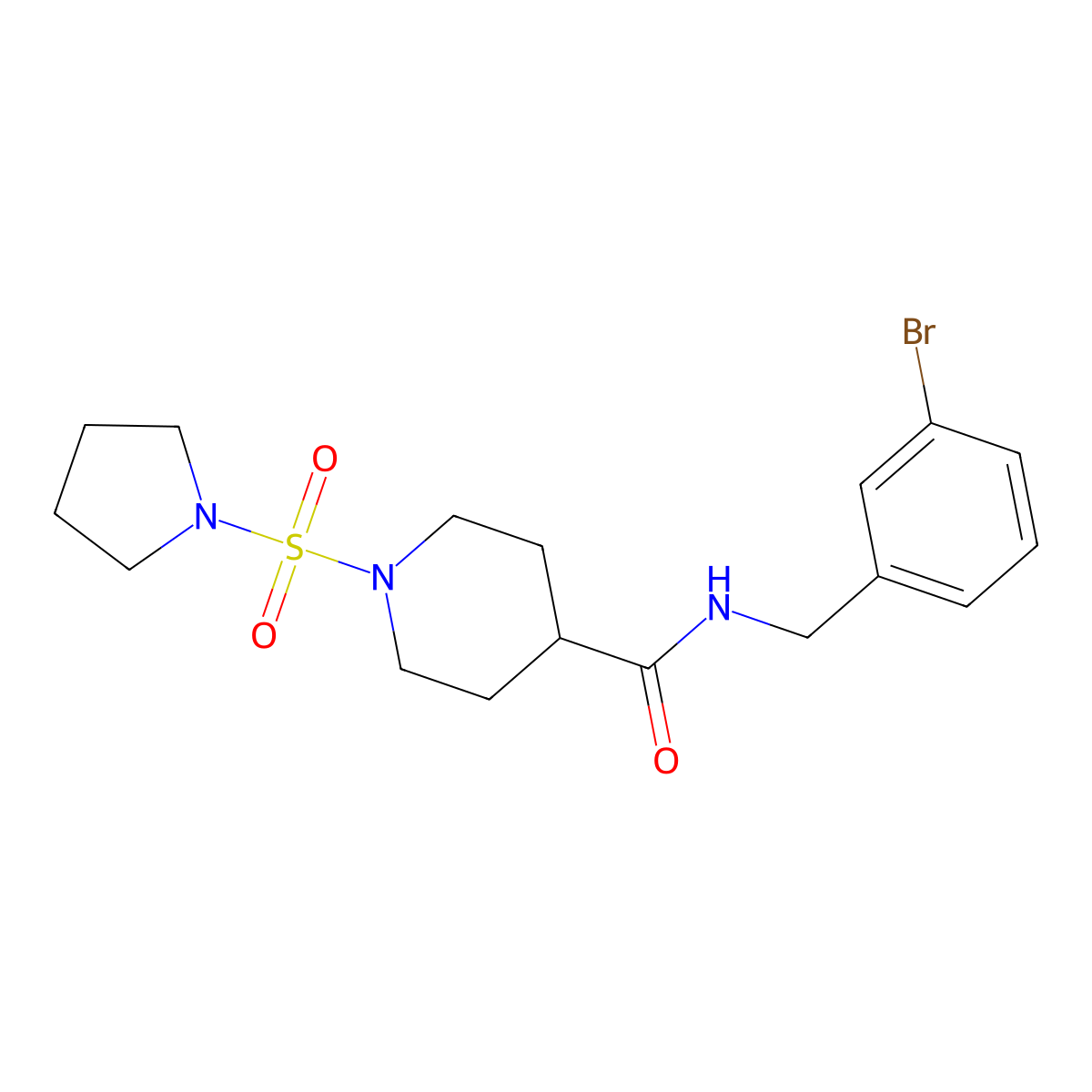 N-(3-bromobenzyl)-1-(pyrrolidin-1-ylsulfonyl)piperidine-4-carboxamide molecular structure, CAS 1428357-13-4