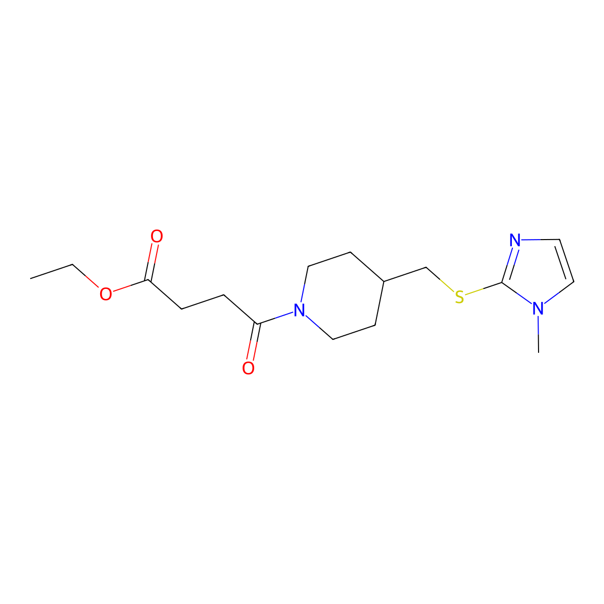 ethyl 4-(4-(((1-methyl-1H-imidazol-2-yl)thio)methyl)piperidin-1-yl)-4-oxobutanoate molecular structure, CAS 1428357-17-8