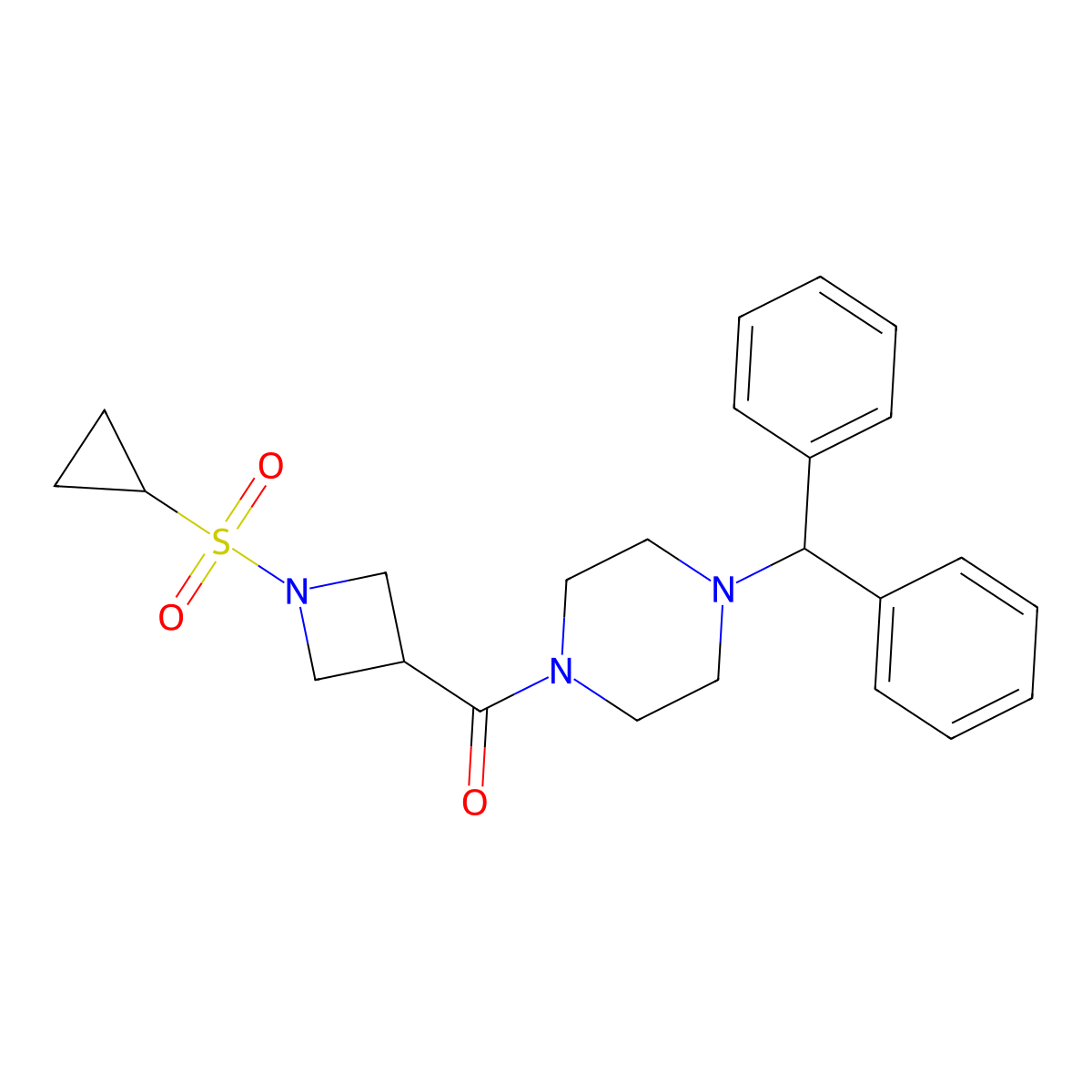 (4-Benzhydrylpiperazin-1-yl)(1-(cyclopropylsulfonyl)azetidin-3-yl)methanone molecular structure, CAS 1428357-18-9