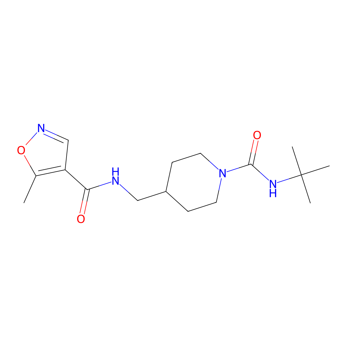 N-((1-(tert-butylcarbamoyl)piperidin-4-yl)methyl)-5-methylisoxazole-4-carboxamide molecular structure, CAS 1428357-25-8