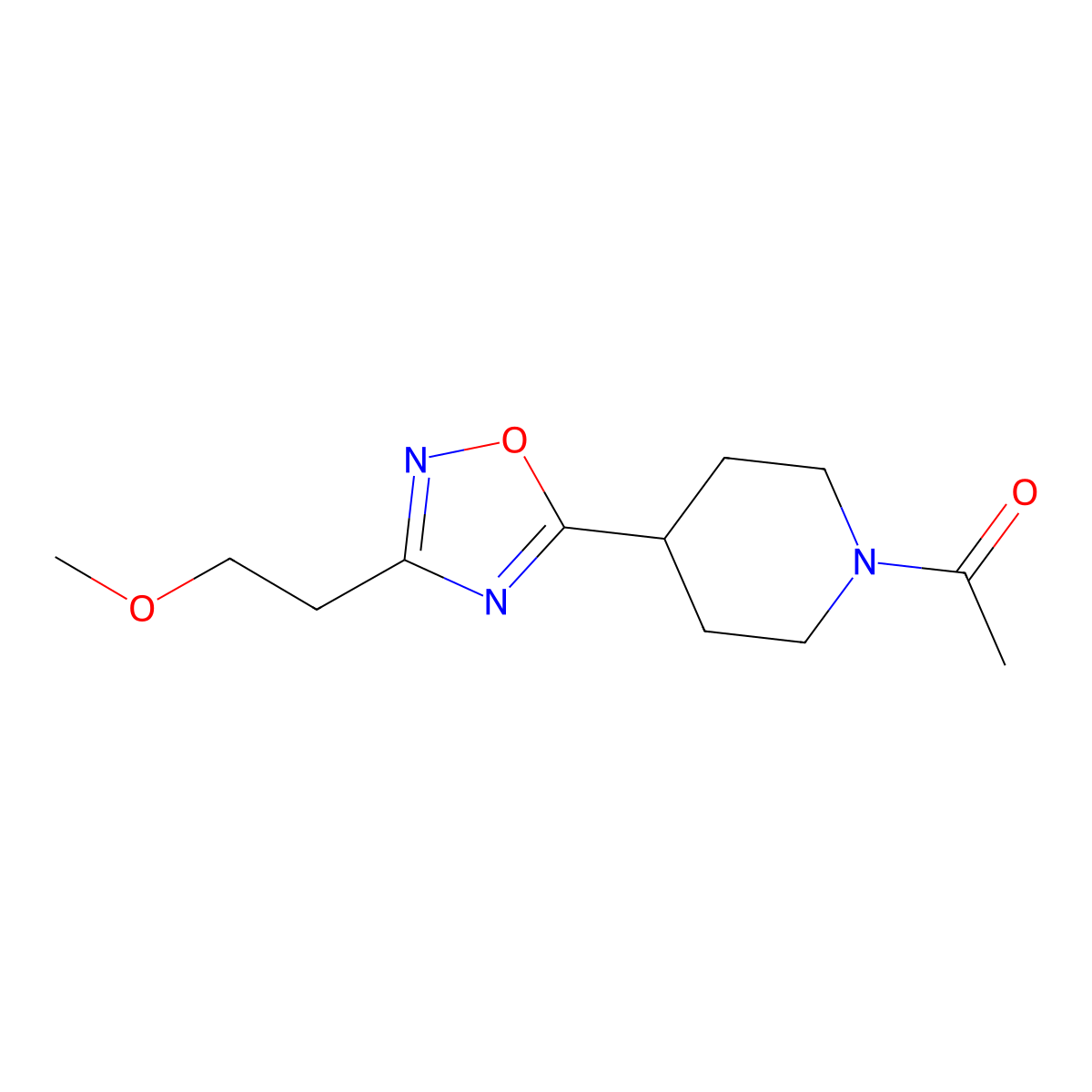 1-(4-(3-(2-Methoxyethyl)-1,2,4-oxadiazol-5-yl)piperidin-1-yl)ethanone molecular structure, CAS 1428357-33-8